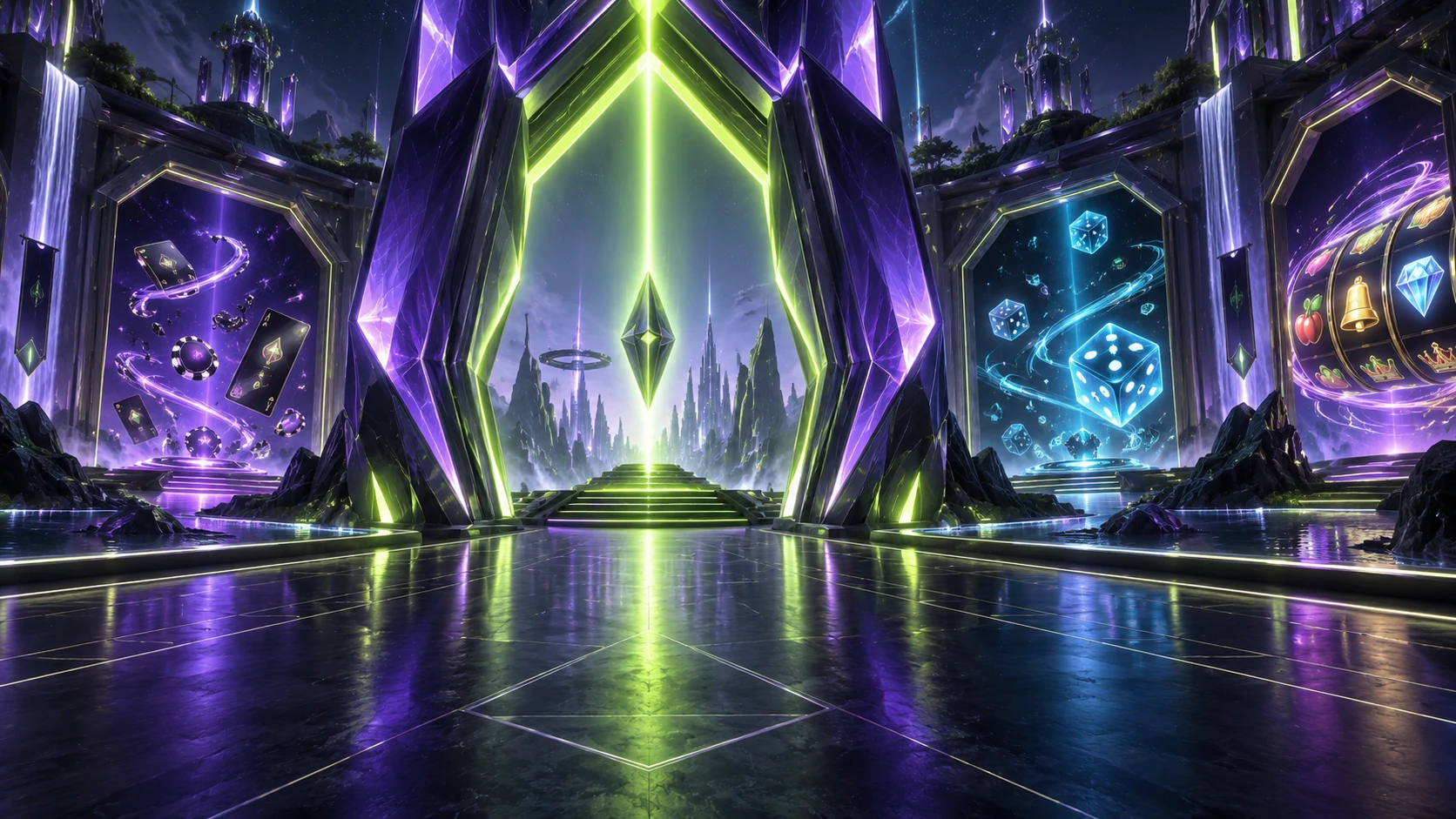 Neon purple and lime gateway to a digital gaming world